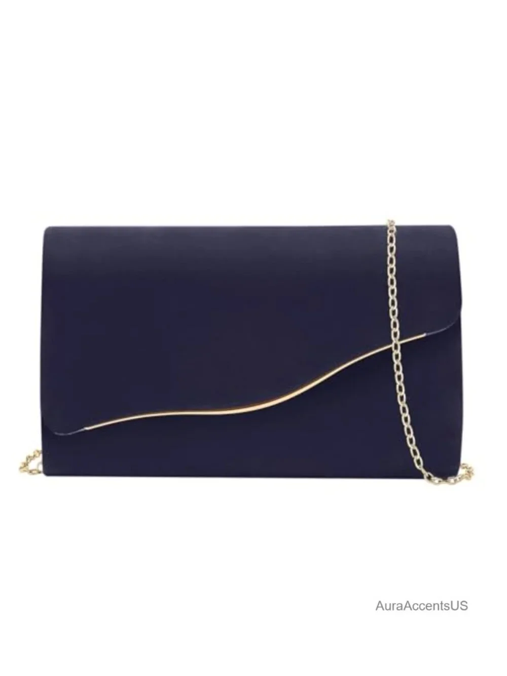 Faux Suede Evening Clutch Purse with Detachable Gold Chain, Magnetic Snap